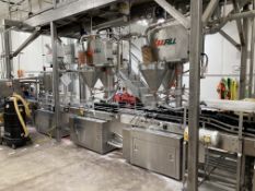 (3) All-Fill Model TTHASV-600 Dual Head Auger Fillers with PLC controls for bottle indexing and fill