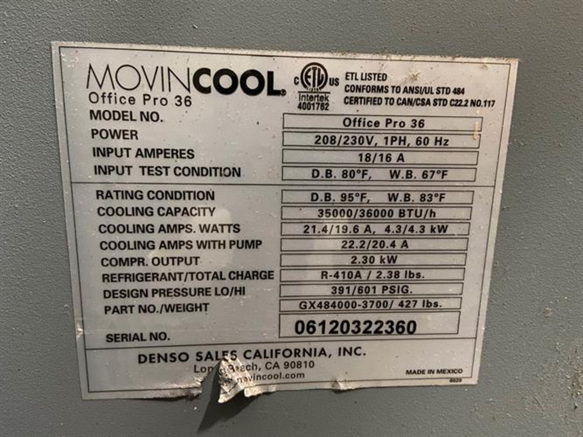 MovinCool Office Pro 36 Portable AC Unit - 36,000 BTU/hr - R-410a freon compressor - Condensate pump - Image 2 of 9