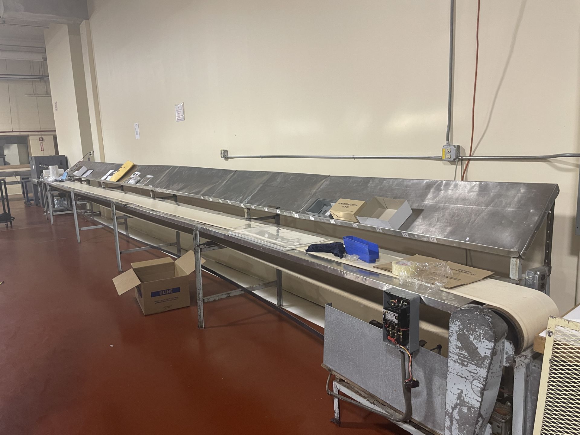 12" wide x 36-ft long x 36" tall packing conveyor