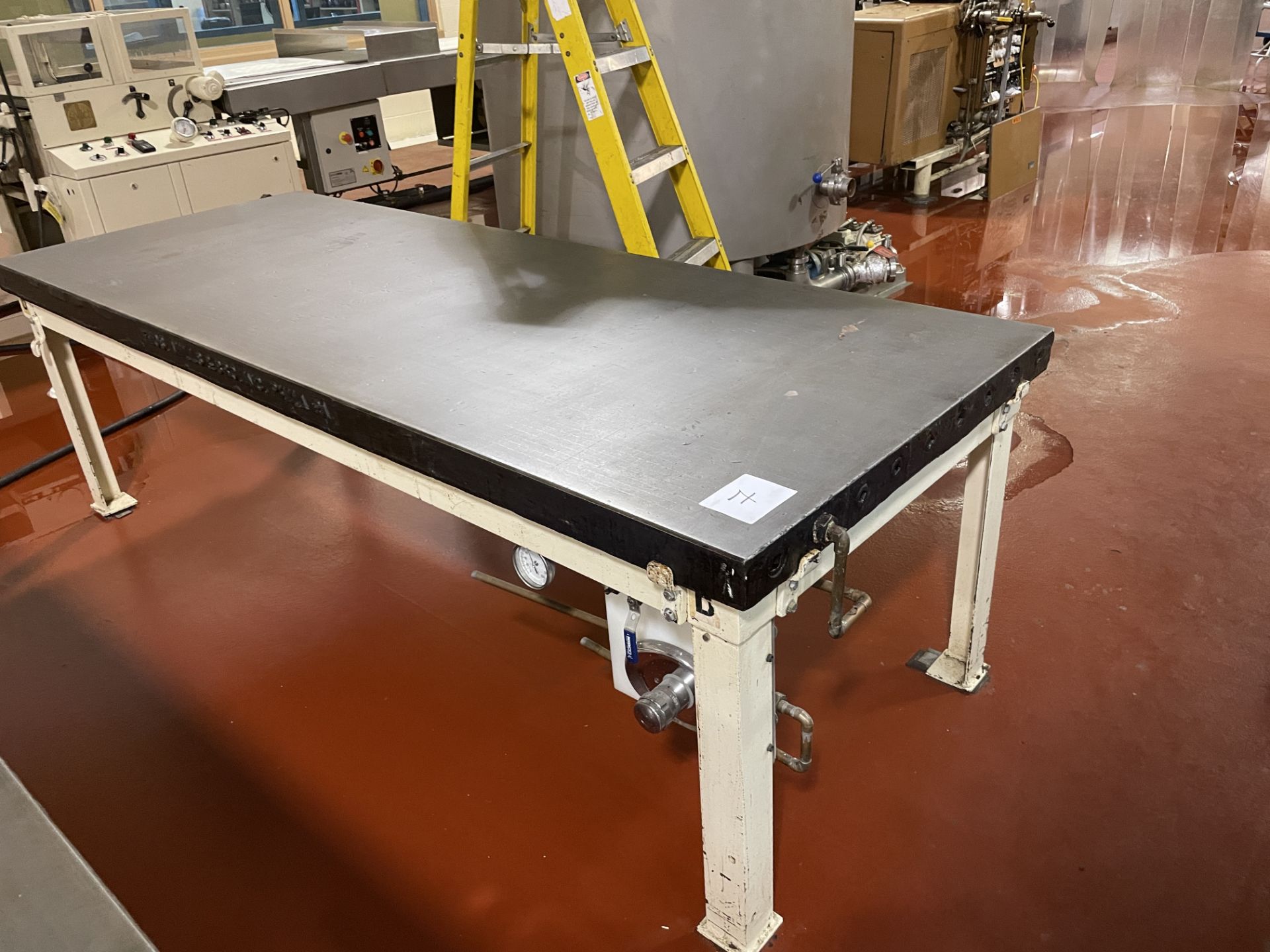 Mills 3 x 8 ft carbon steel water jacketed cold table, 30" tall with mixing valves - Image 2 of 3