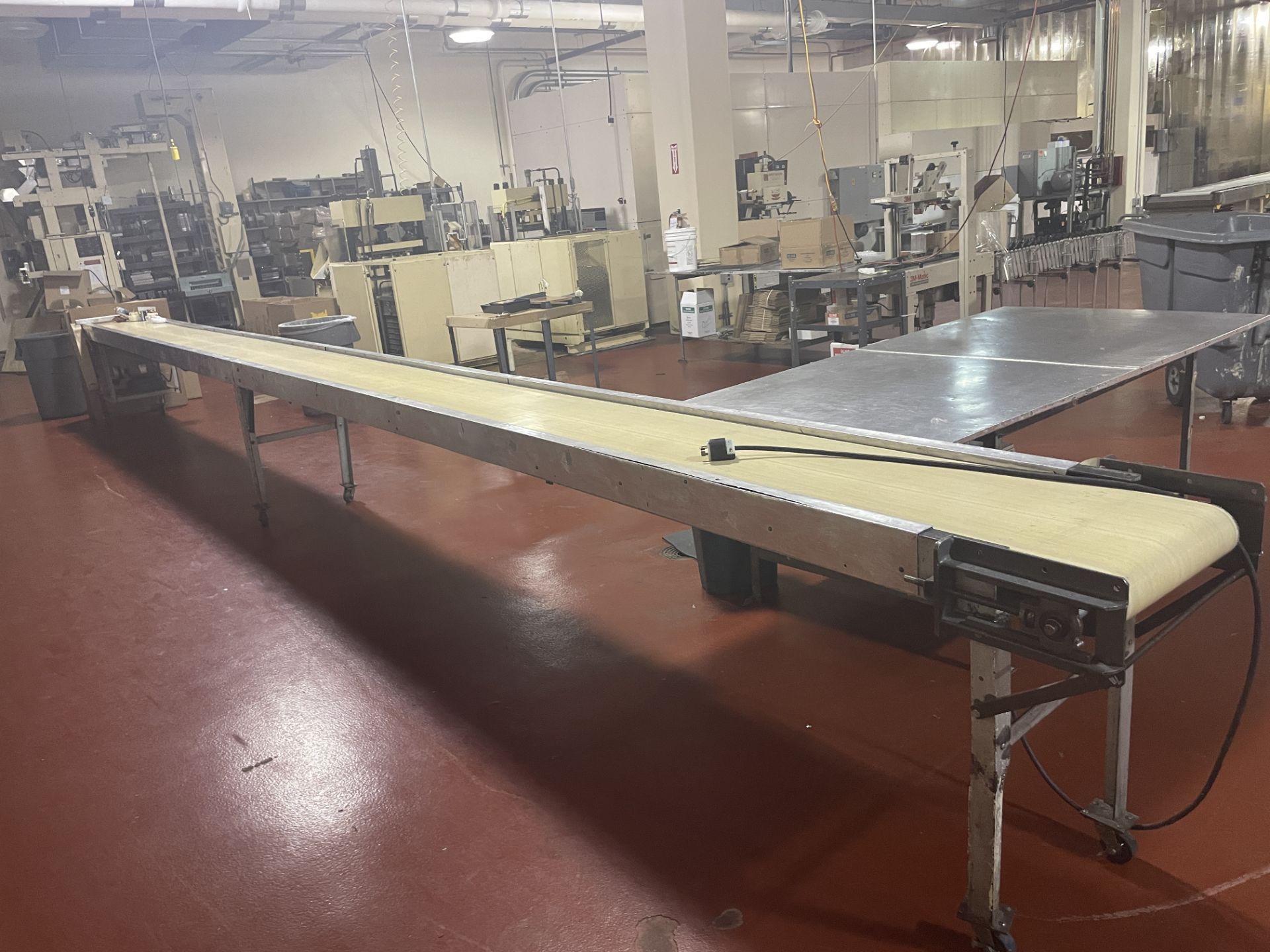 16" wide x 30-ft long x 36" tall packing conveyor on casters - Image 2 of 4