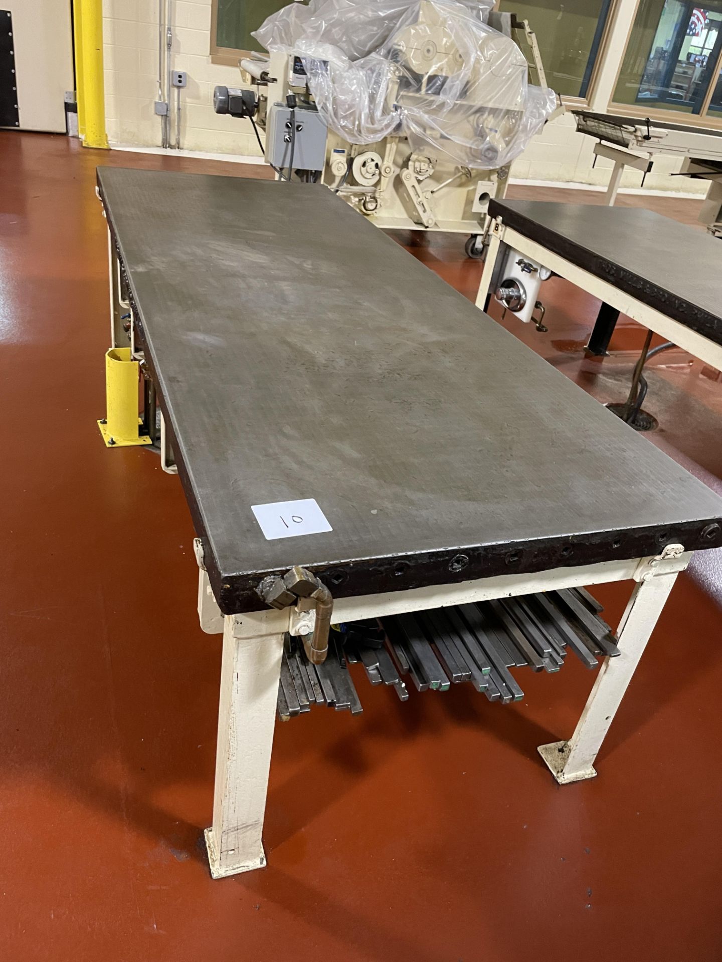 Mills 3 x 8 ft carbon steel water jacketed cold table, 30" tall with lot of bars, with mixing - Image 2 of 4