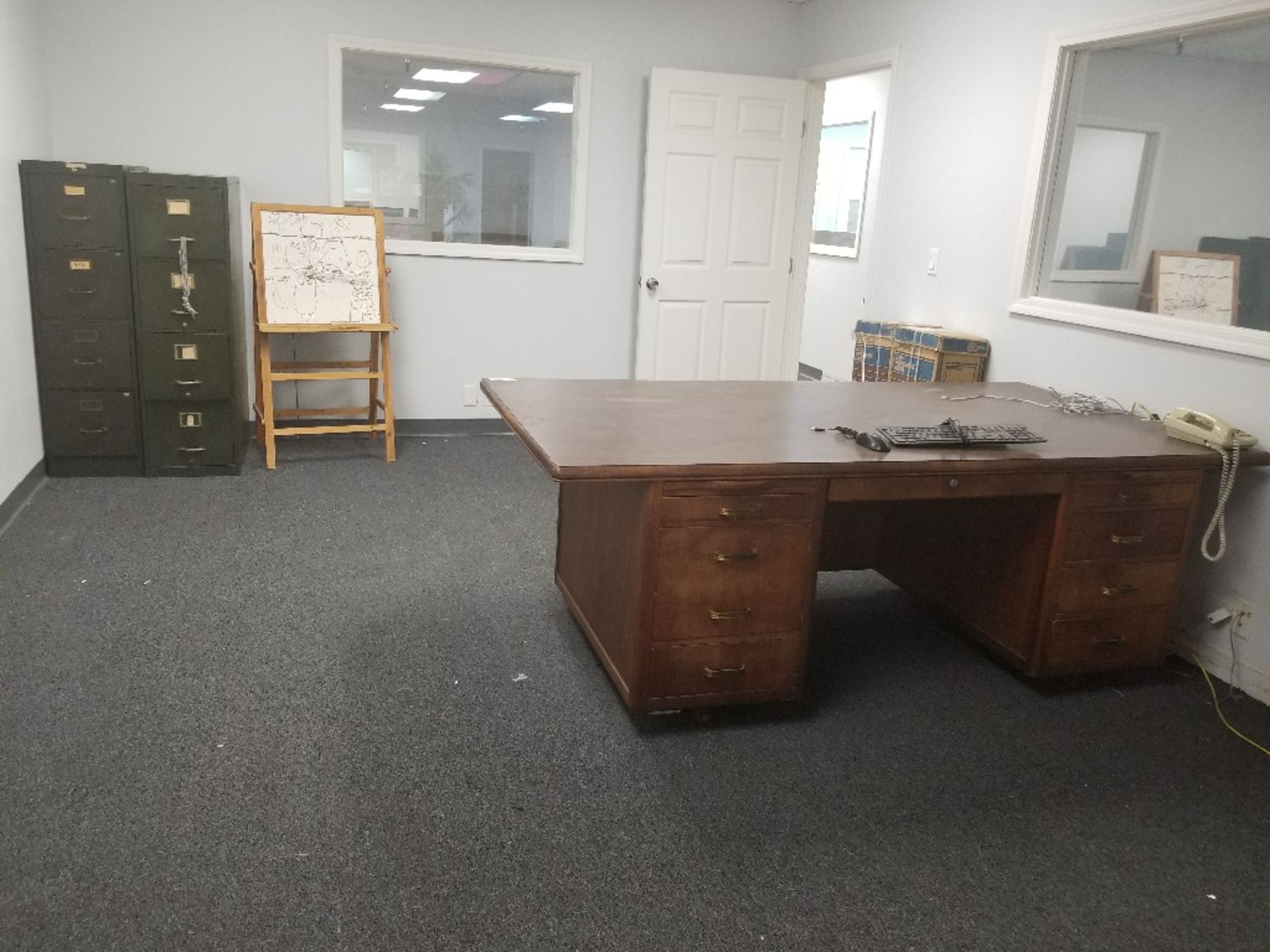 DESK, CHAIR, CABINETS & BOXES