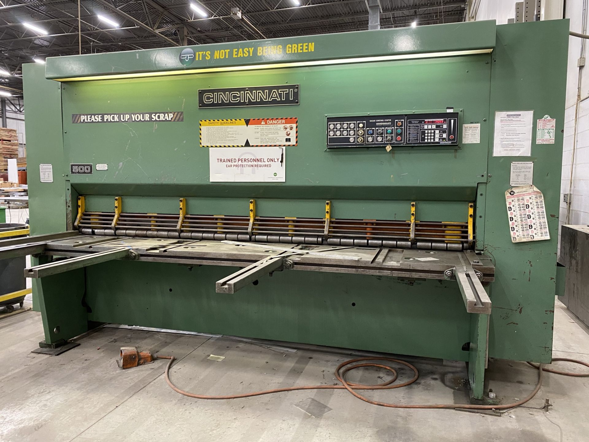 Cincinnati Model 500, 1/2" x 10' Hydraulic Plate Shear, CNC Swing-up Backgauge, 82" Squaring Arm