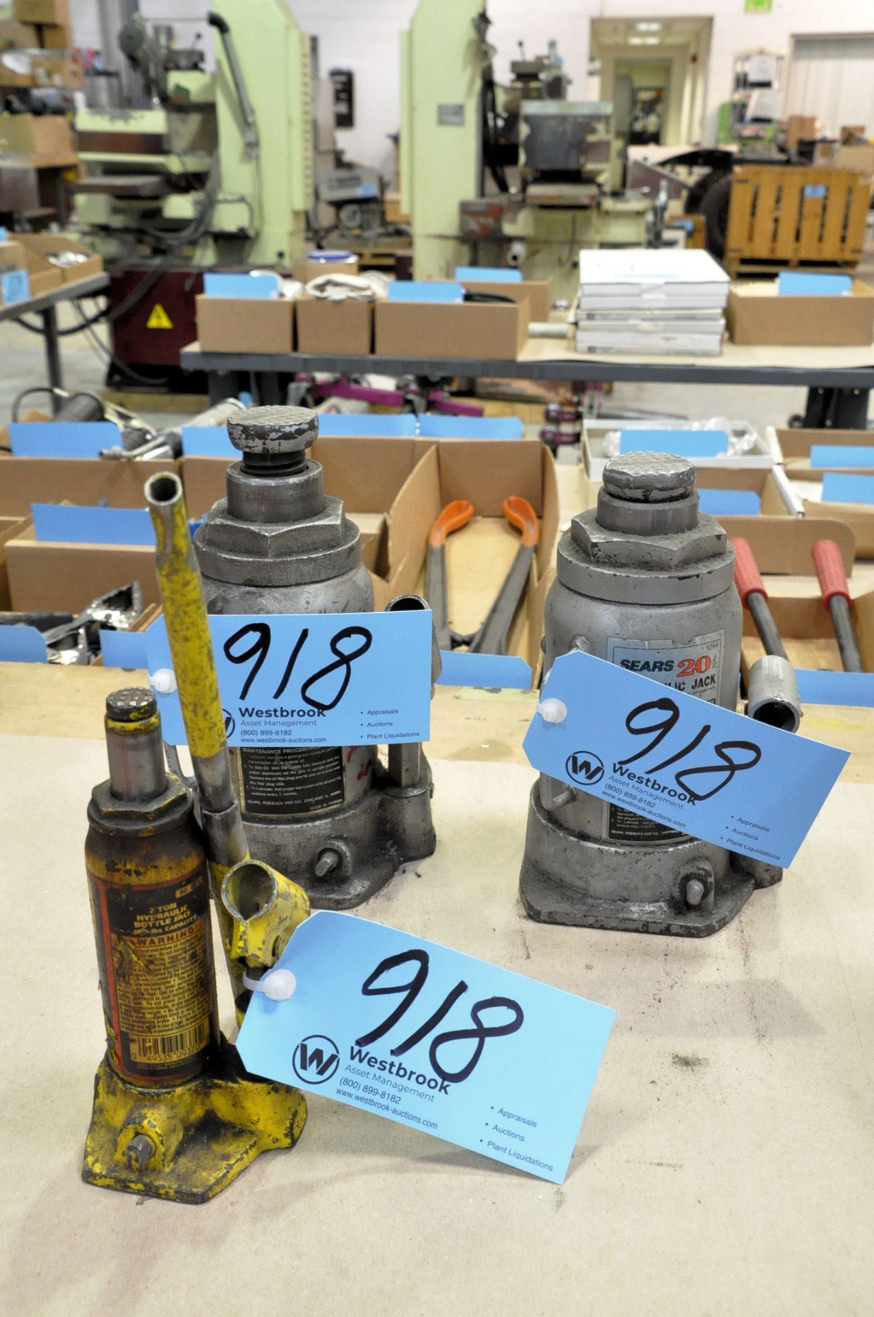 Lot-(2) Sears 20-Ton and (1) No Name 2-Ton Capacity Hydraulic Bottle Jacks