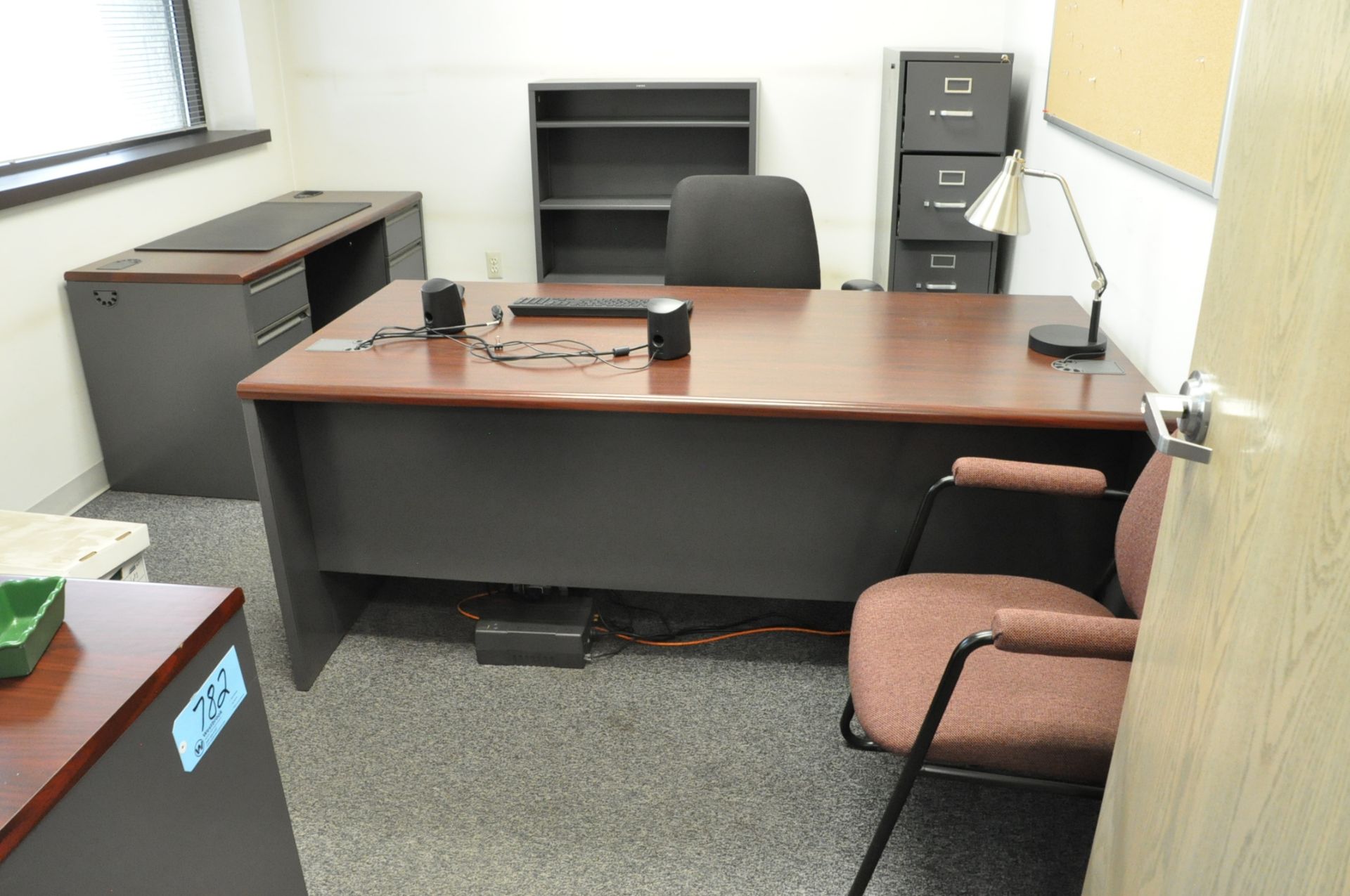 Lot-(3) Desks, (2) Chairs, File Cabinet and Bookcase in (1) Office, (1st Floor Offices)