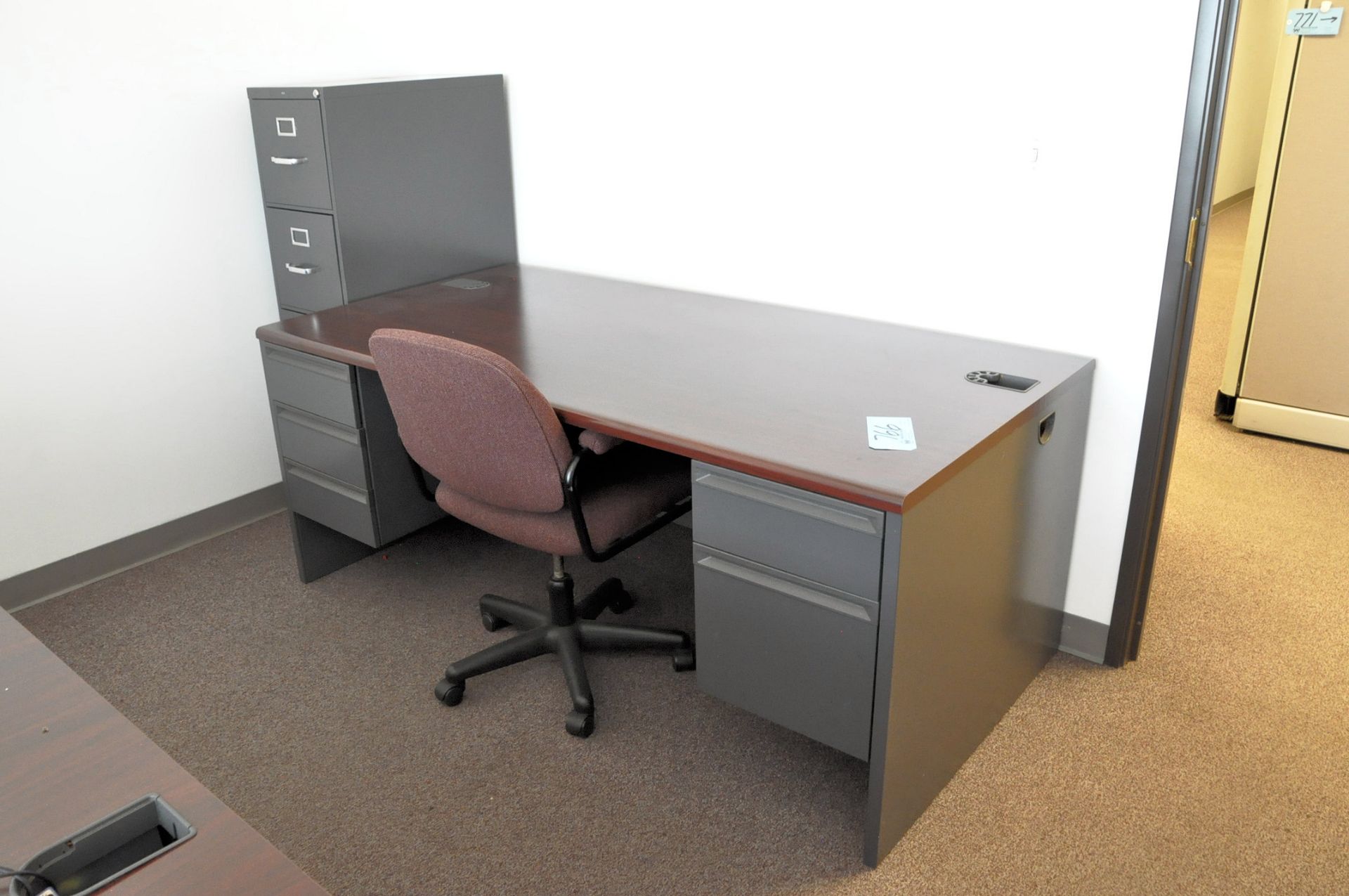 Lot-(6) Desks, (5) Chairs, (1) File Cabinet, (2) Bookcases and (1) Table in (2) Offices - Image 2 of 6