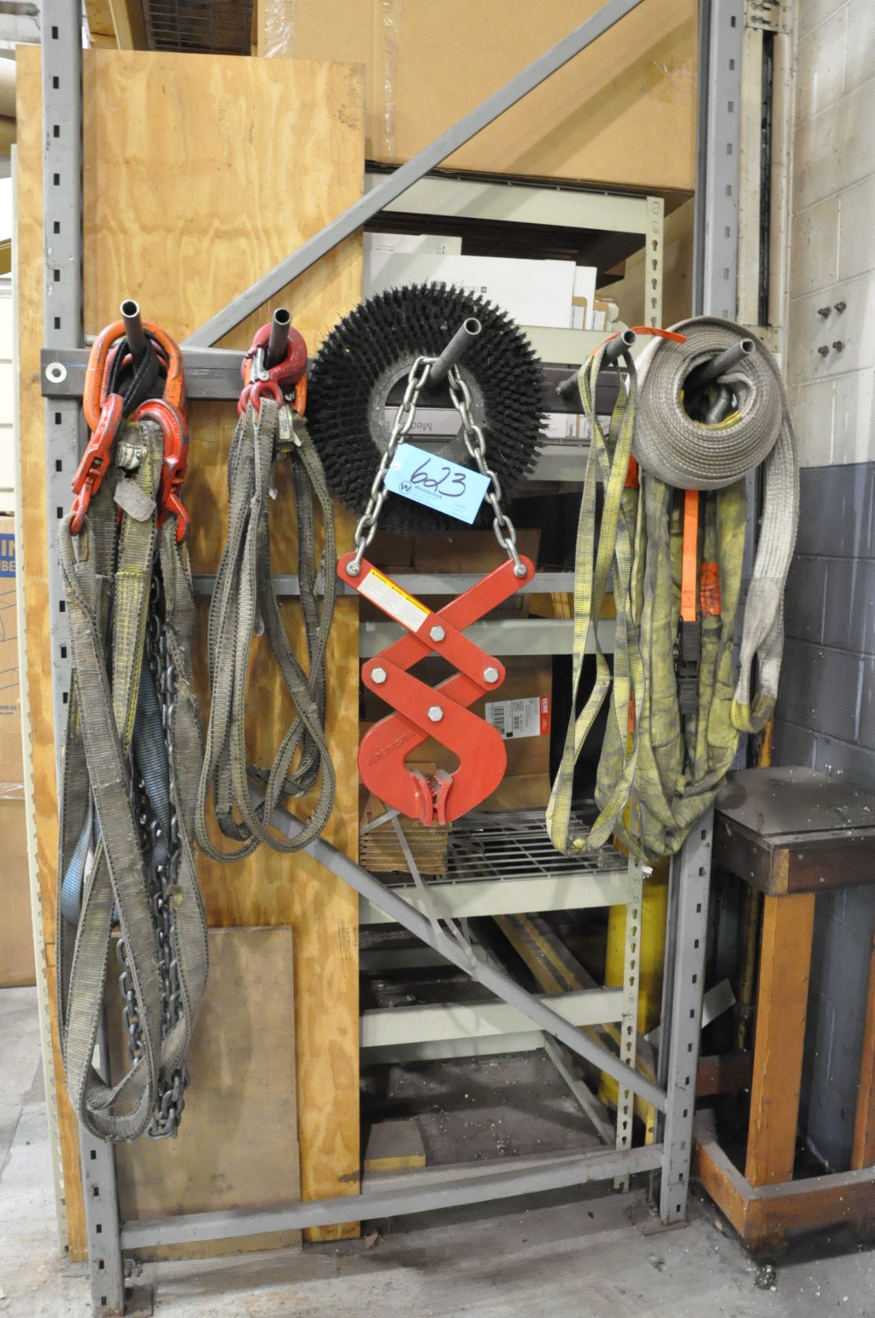 Lot-Pallet Grab, Cloth Strap Slings and Chains, (Rack Not Included),