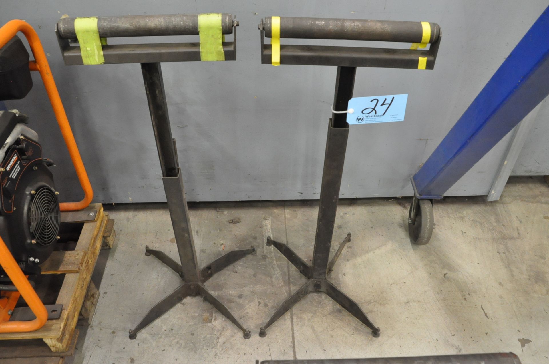 Pair Adjustable Height Roller Feed Stock Stands, (Bldg 1)