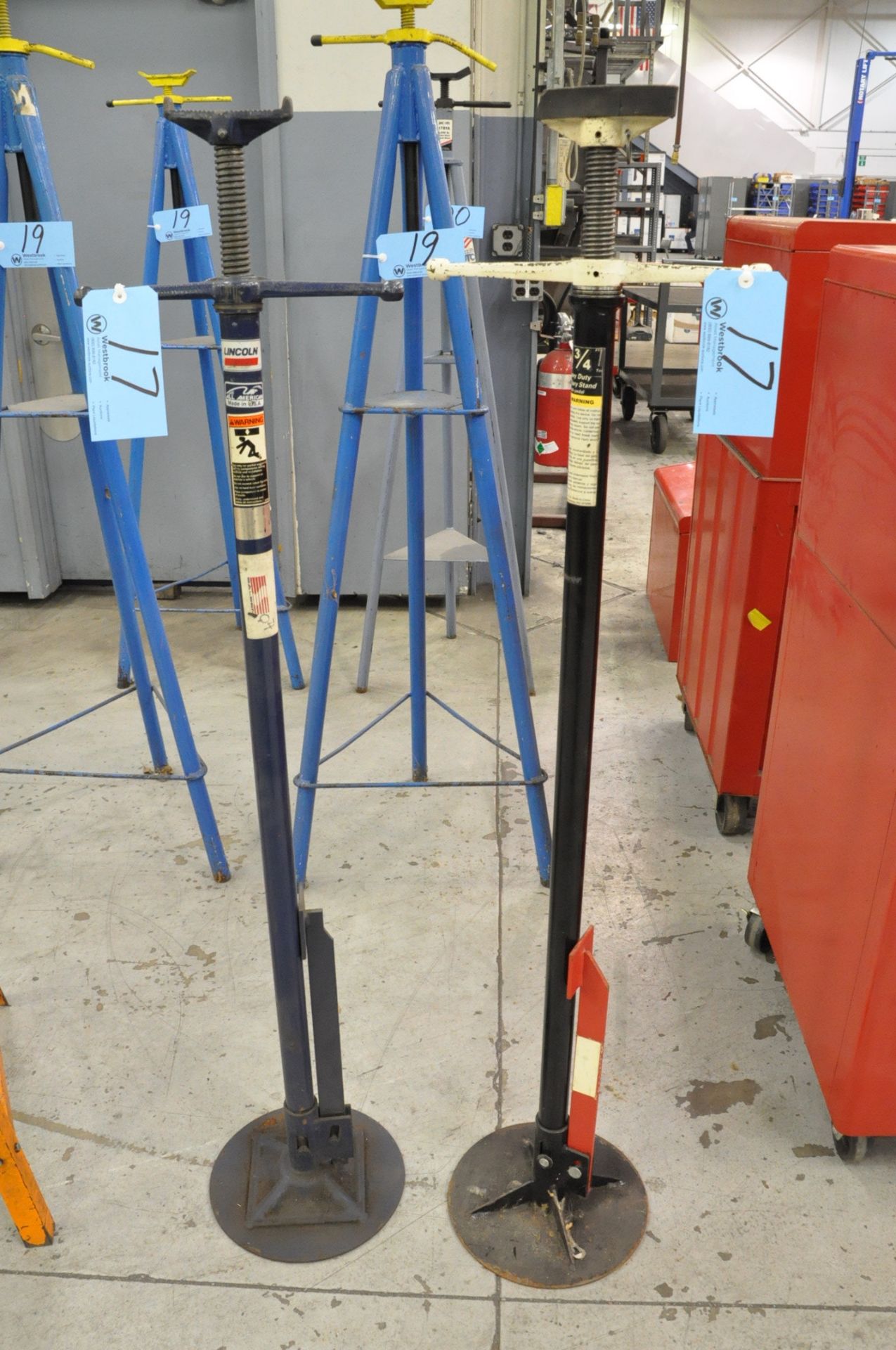 Lot-(1) Omega 3/4-Ton and (1) Lincoln Approx. 3/4-Ton Capacity Under Hoist Screw Type Jacks