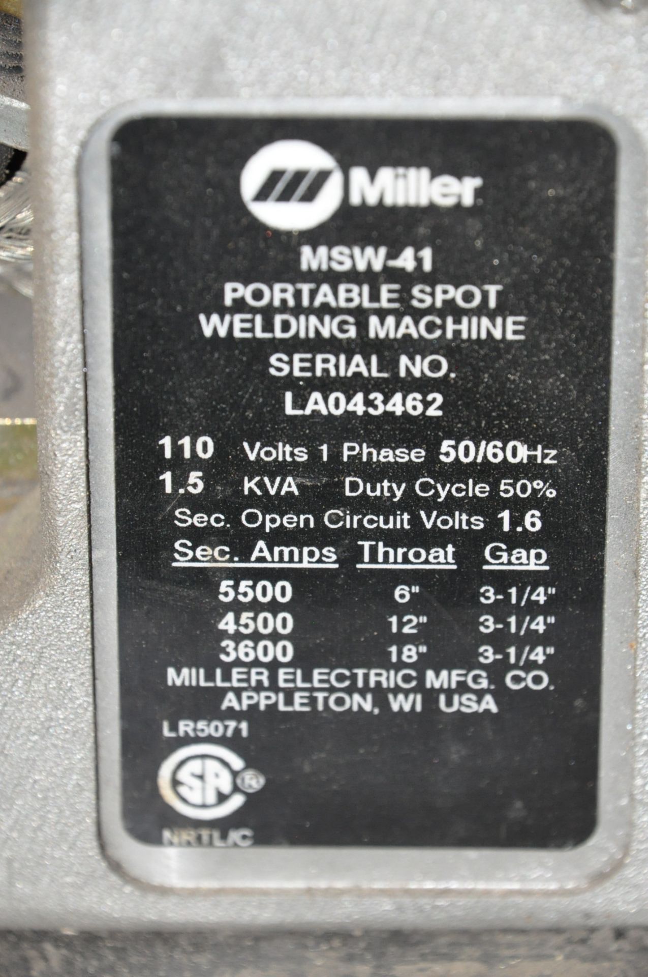 Miller MSW-41, Portable Spot Welder, S/n LA043462, 1-PH, (Bldg 1) - Image 4 of 4