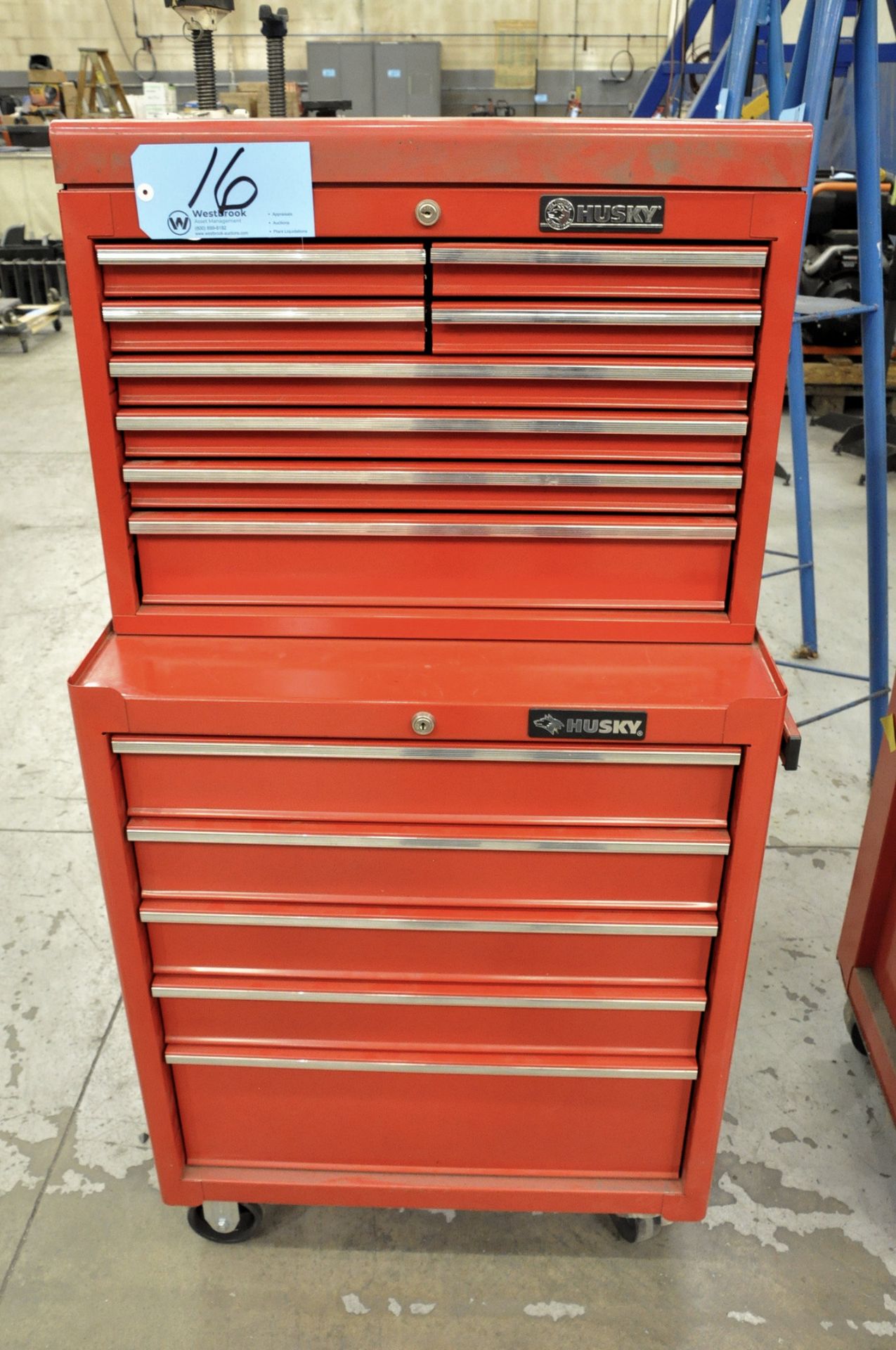 Lot-(1) Husky 5-Drawer Rolling Tool Chest and (1) 8-Drawer Flip Top Tool Box