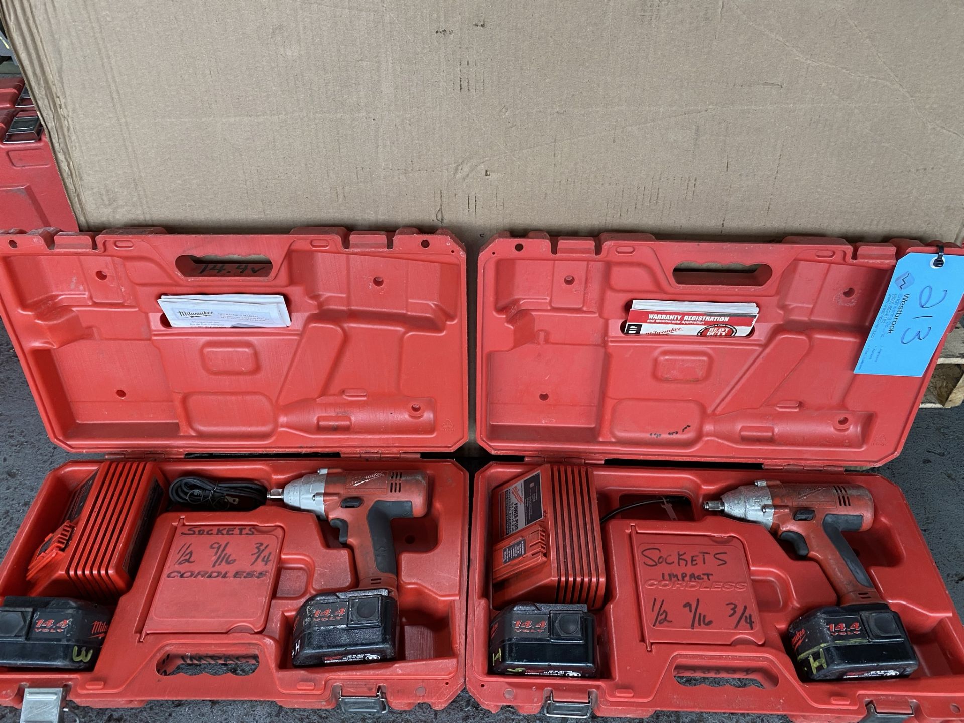 Lot of (2) Milwaukee 1/2" Cordless Impact Gun (Includes Carrying Case, 2 Batteries & Charger)