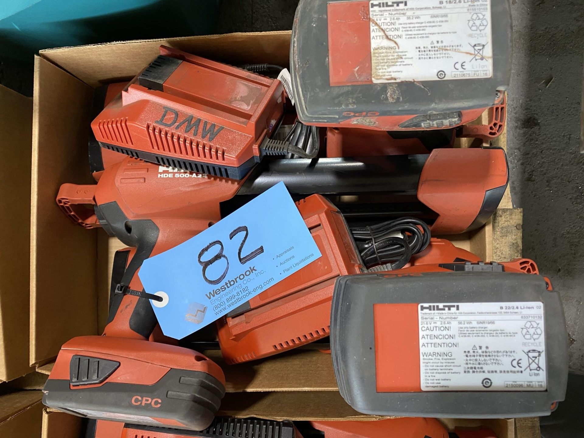 Lot of (3) Hilti HDE 500-A22 Power Epoxy Guns, (Cordless) includes batteries and 2 chargers