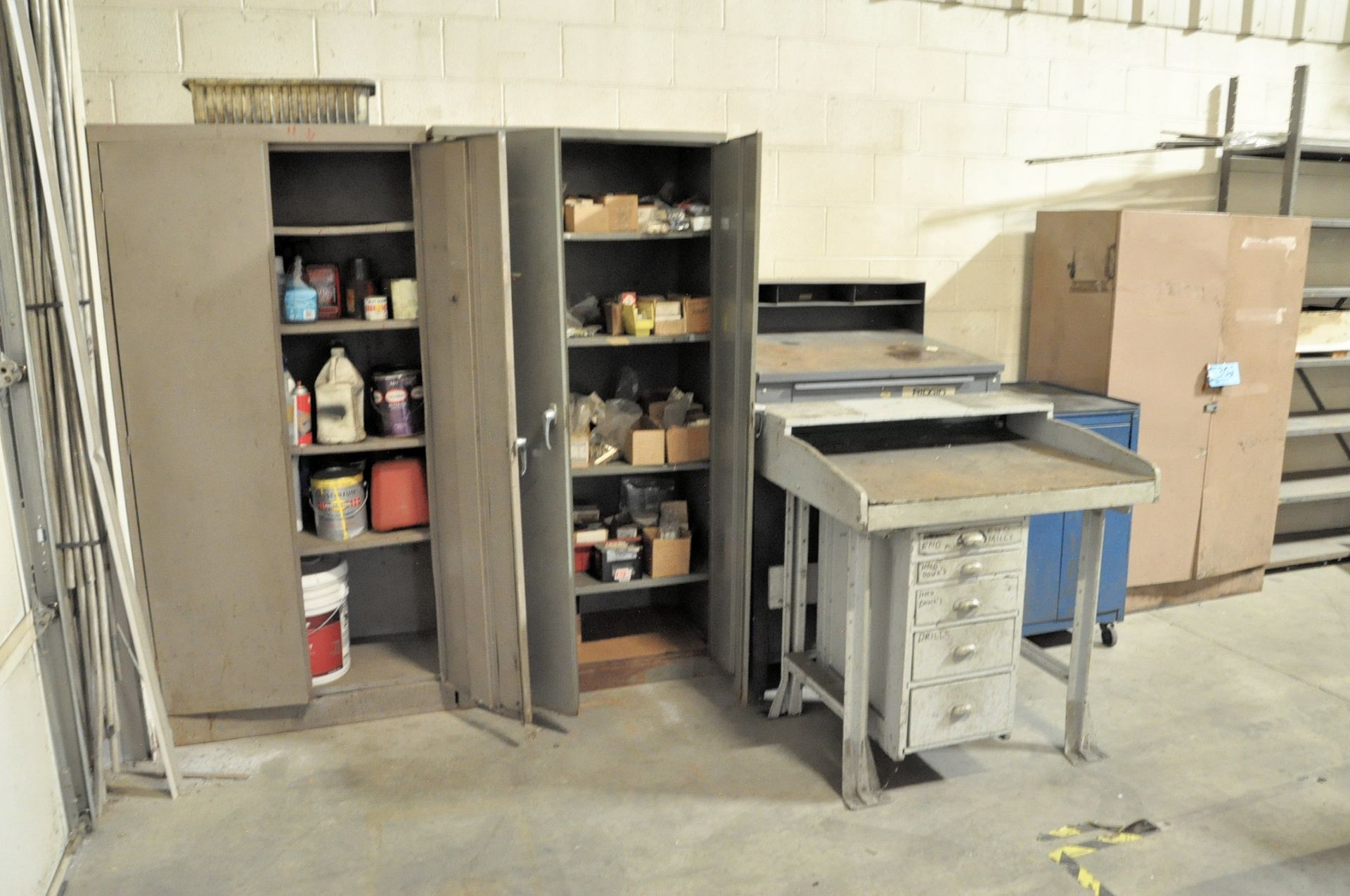 Lot-(3) 2-Door Cabinets with Contents, (2) Shop Desks and (1) Short Shop Cabinet - Image 2 of 4