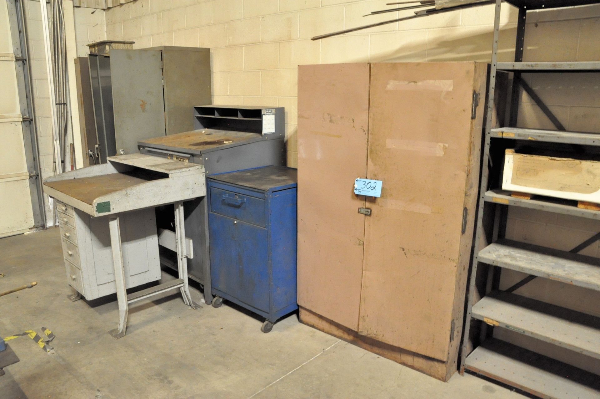 Lot-(3) 2-Door Cabinets with Contents, (2) Shop Desks and (1) Short Shop Cabinet