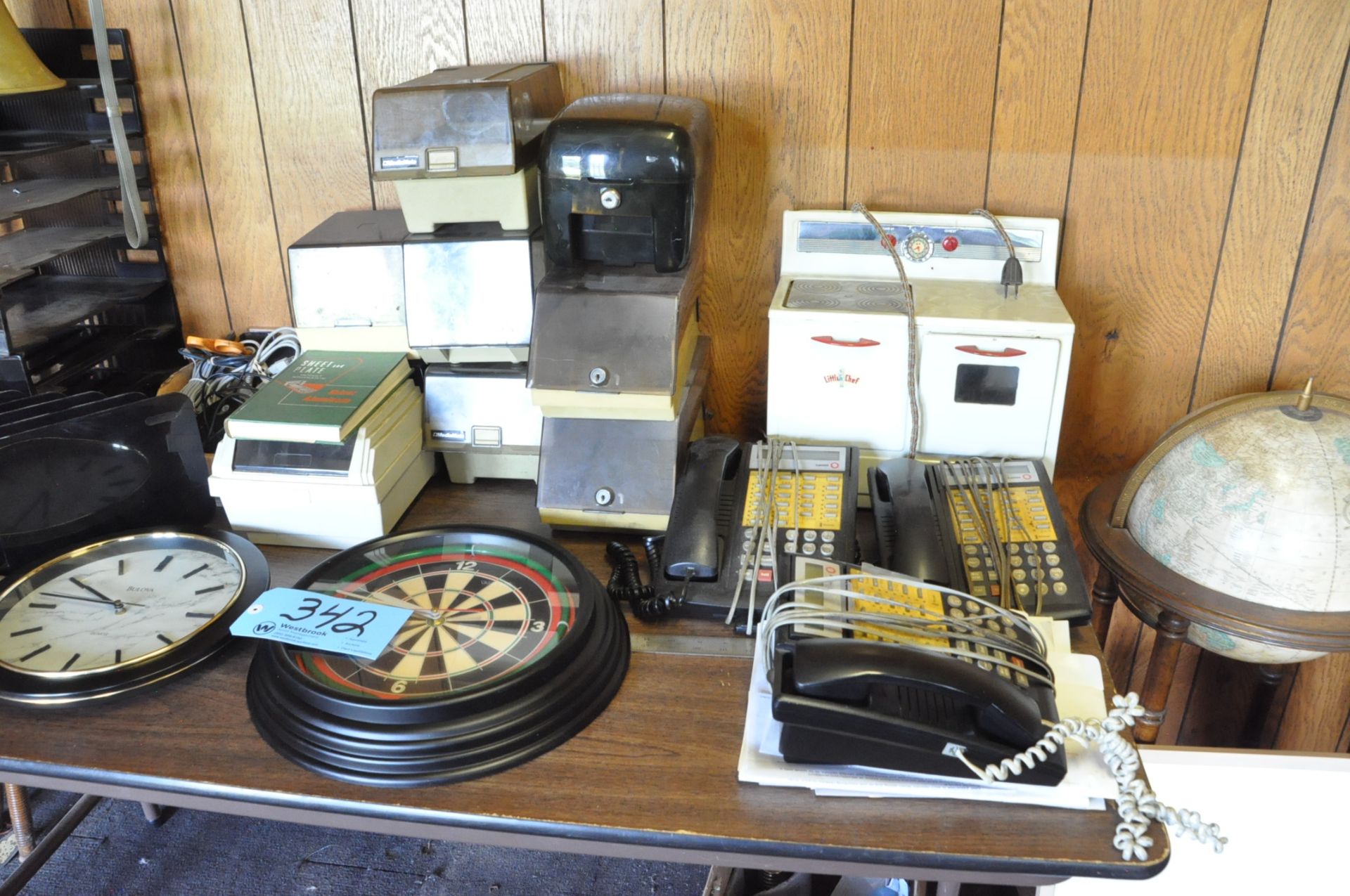 Lot-Various Office Supplies, Phones, Fishing Poles, and Globe,(Table Not Included) - Image 3 of 4