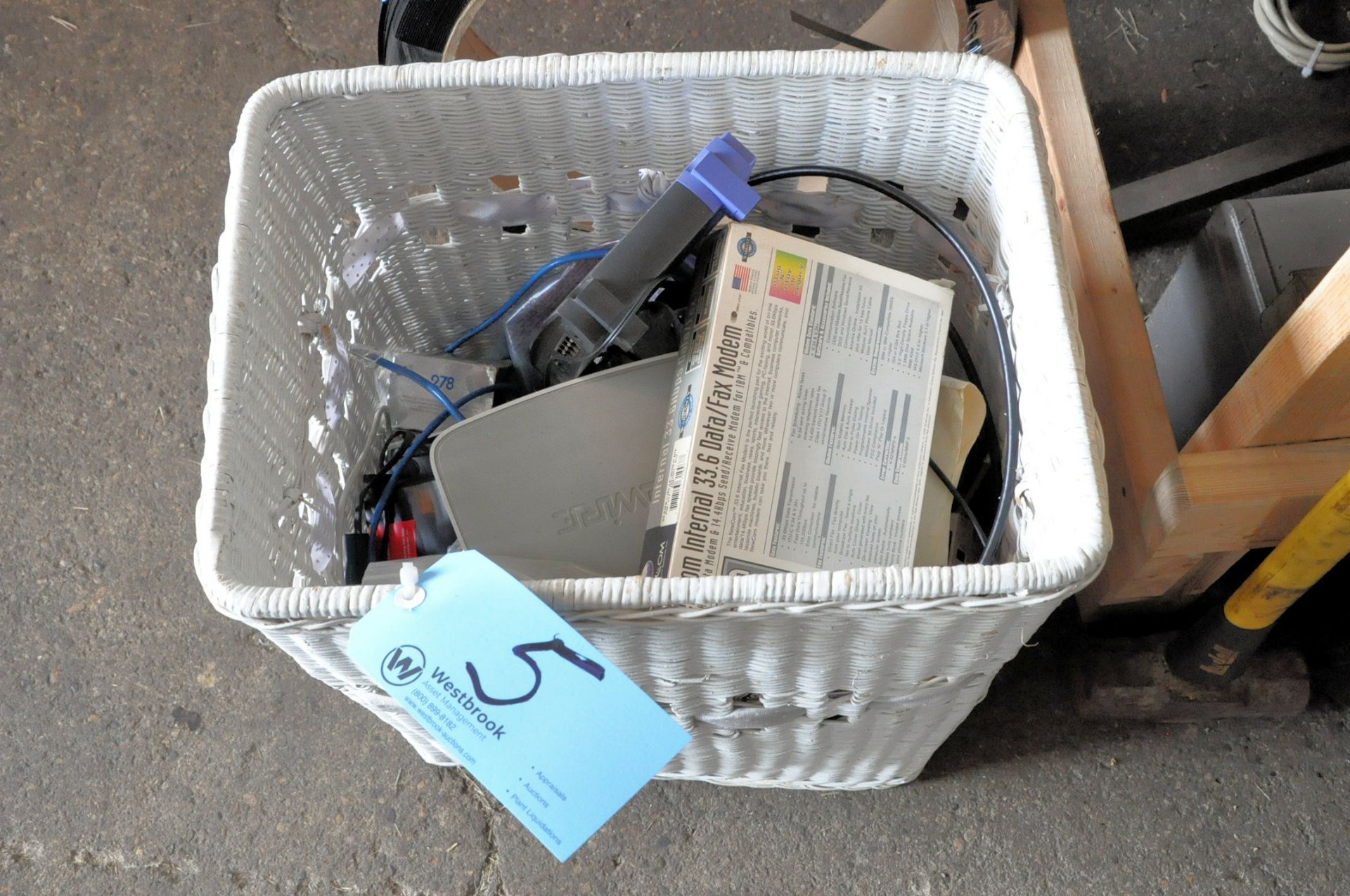 Lot-Computer Cables, Router, Modem, etc. in (1) Basket