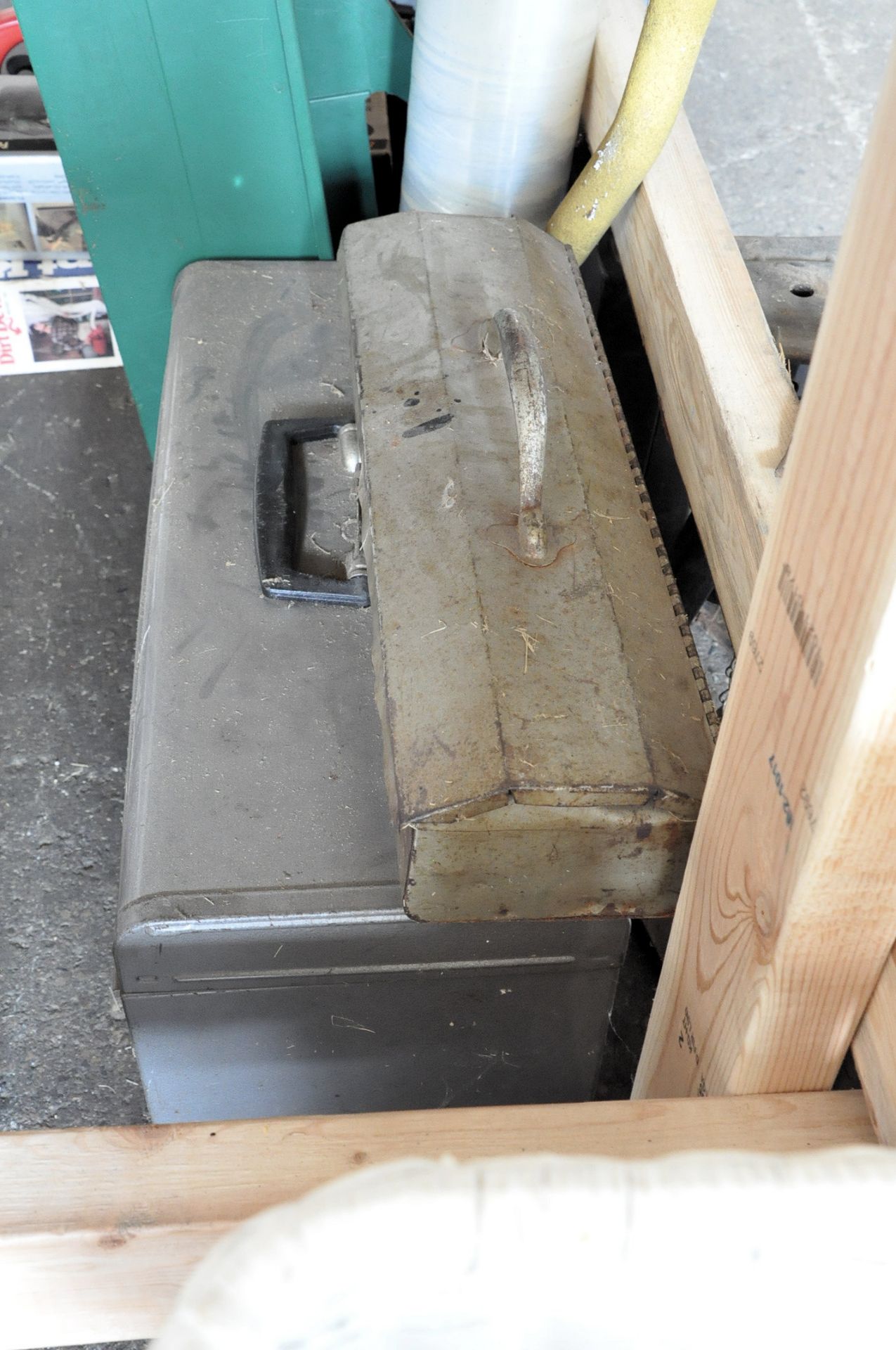 Lot-Tote Tool Boxes, Stretch Wrap, Sledge Hammer, Car Vac, and Jack Stands Under (1) Bench - Image 3 of 3