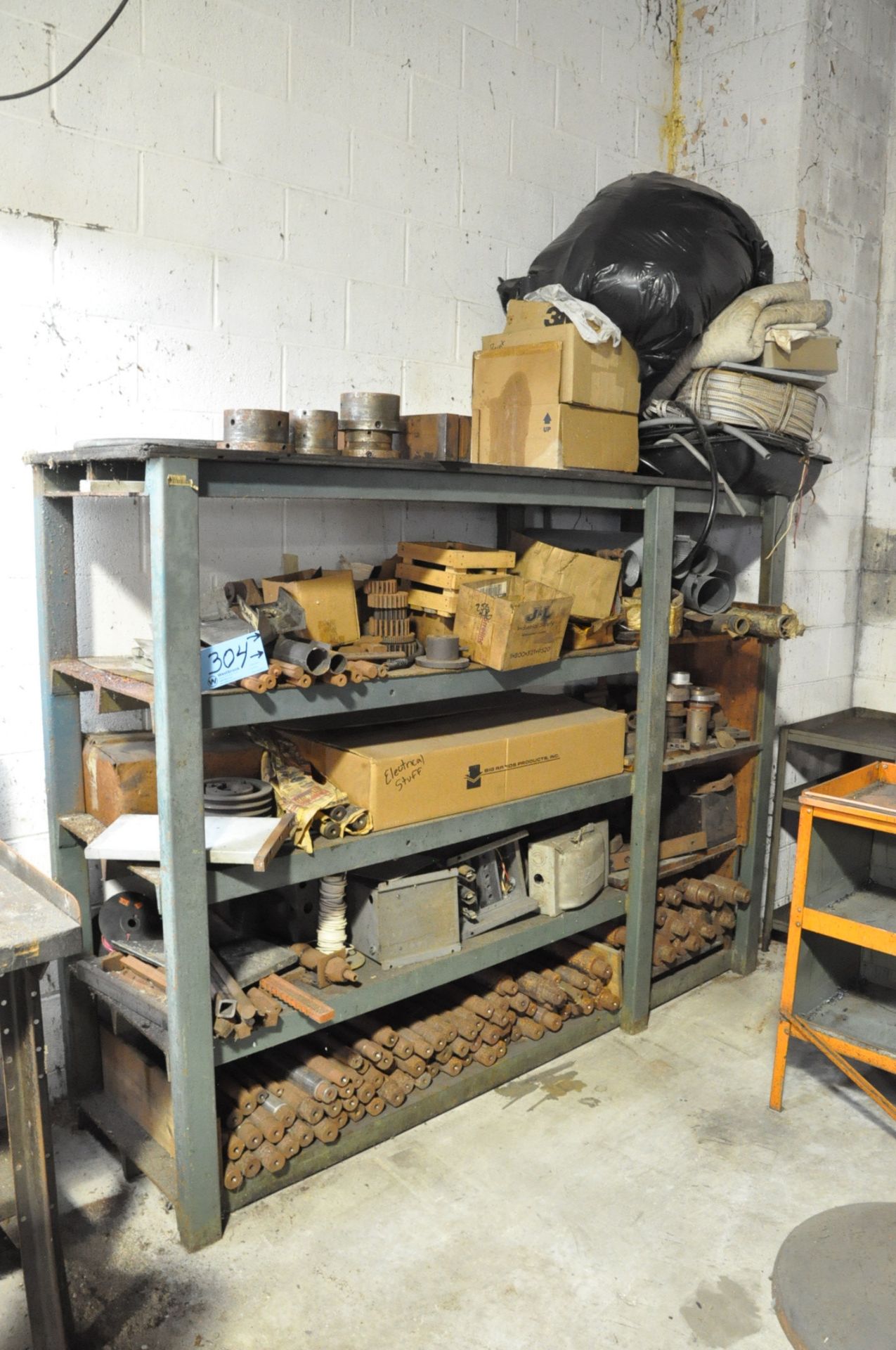 Lot-Arbors, Buss Plug, Safety Switch Box, Misc. Maintenance etc. with Shelving