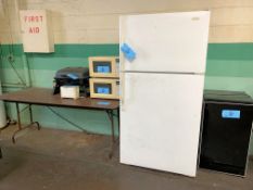 Lot-(1) Small Office Refrigerator, (1) Admiral Refrigerator, (2) Sharp Microwaves, Etc.