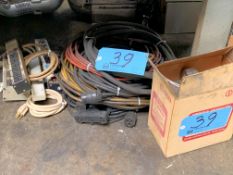 Lot-Extension Cords, Power Strips, Exterior Light Fixture and Room Fan Under (1) Table