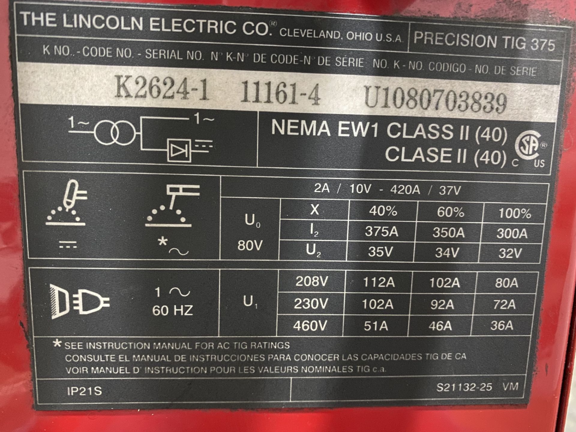 Lincoln Precision Tig 375 Tig Welder, Under Cart Water Cooler - Image 6 of 6