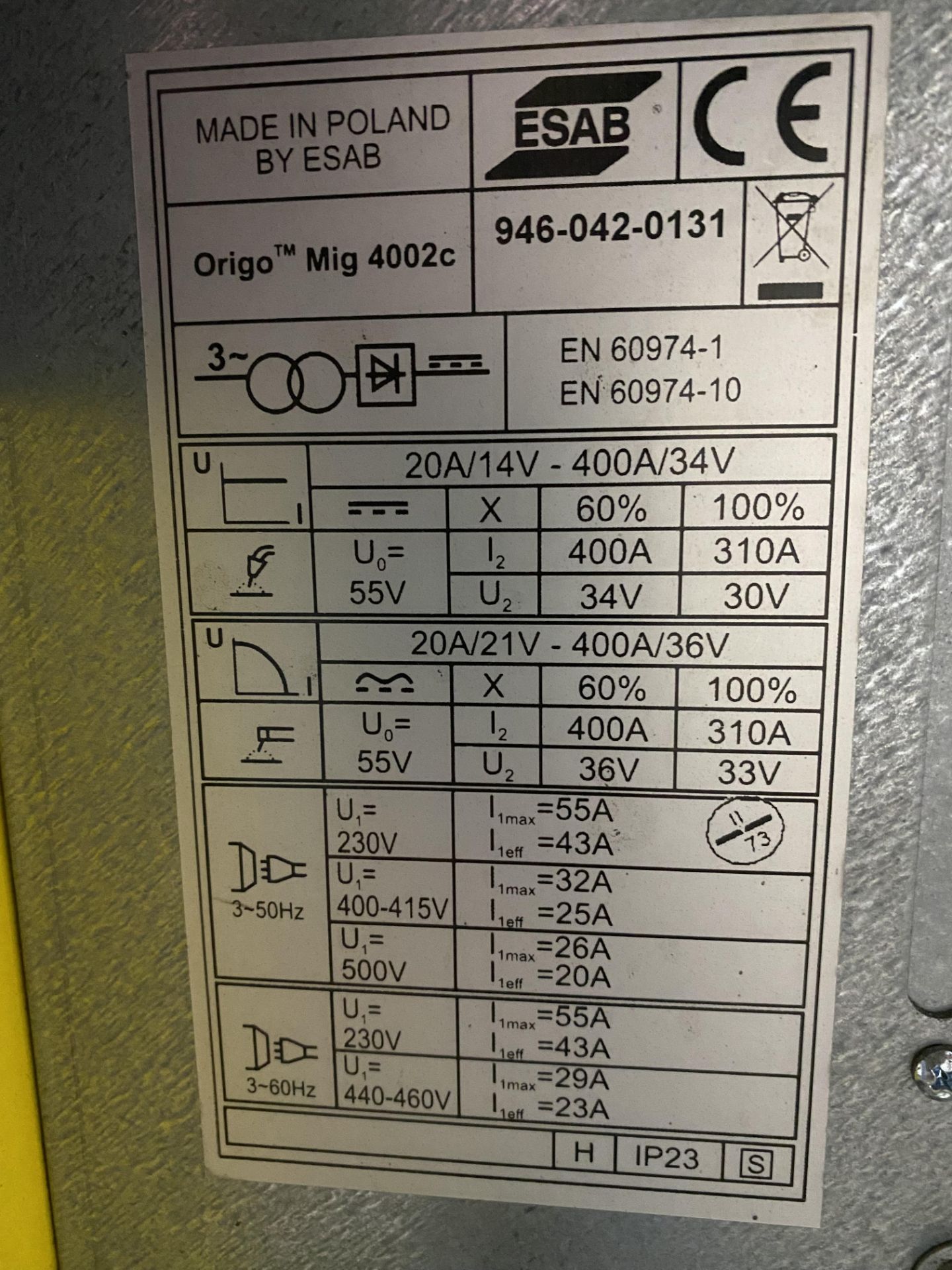 ESAB MIG # 4002C Mig Welder with Aristo Feeder 300, ESAB Gun, Aristo U82 Remote Control Panel - Image 5 of 5