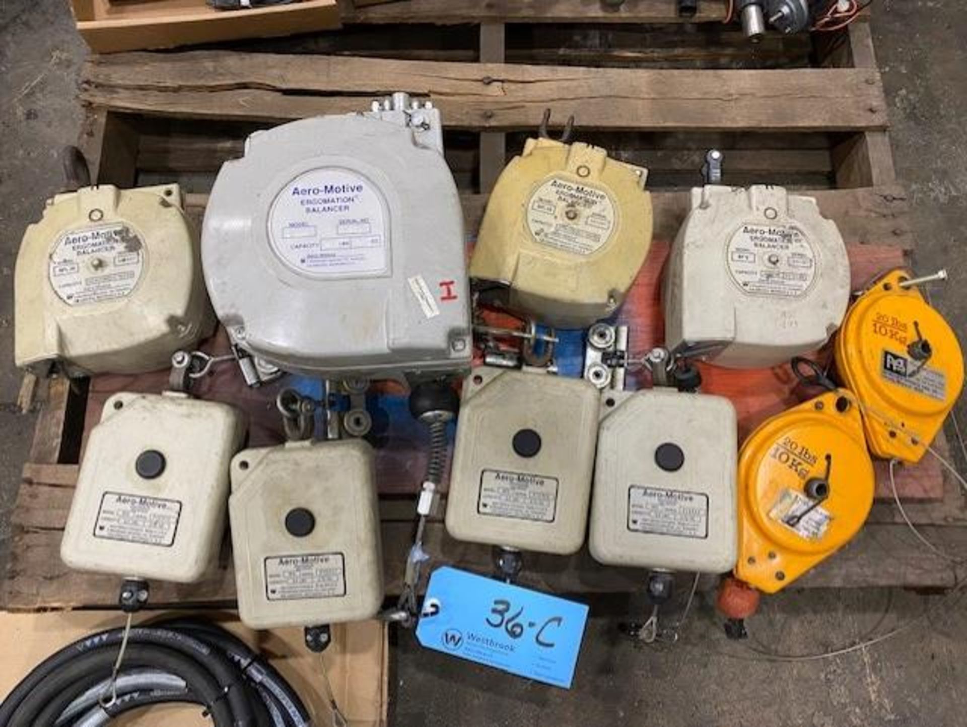 Lot of (10) Aero-Motive and Michigan Pneumatic Tool Balancers