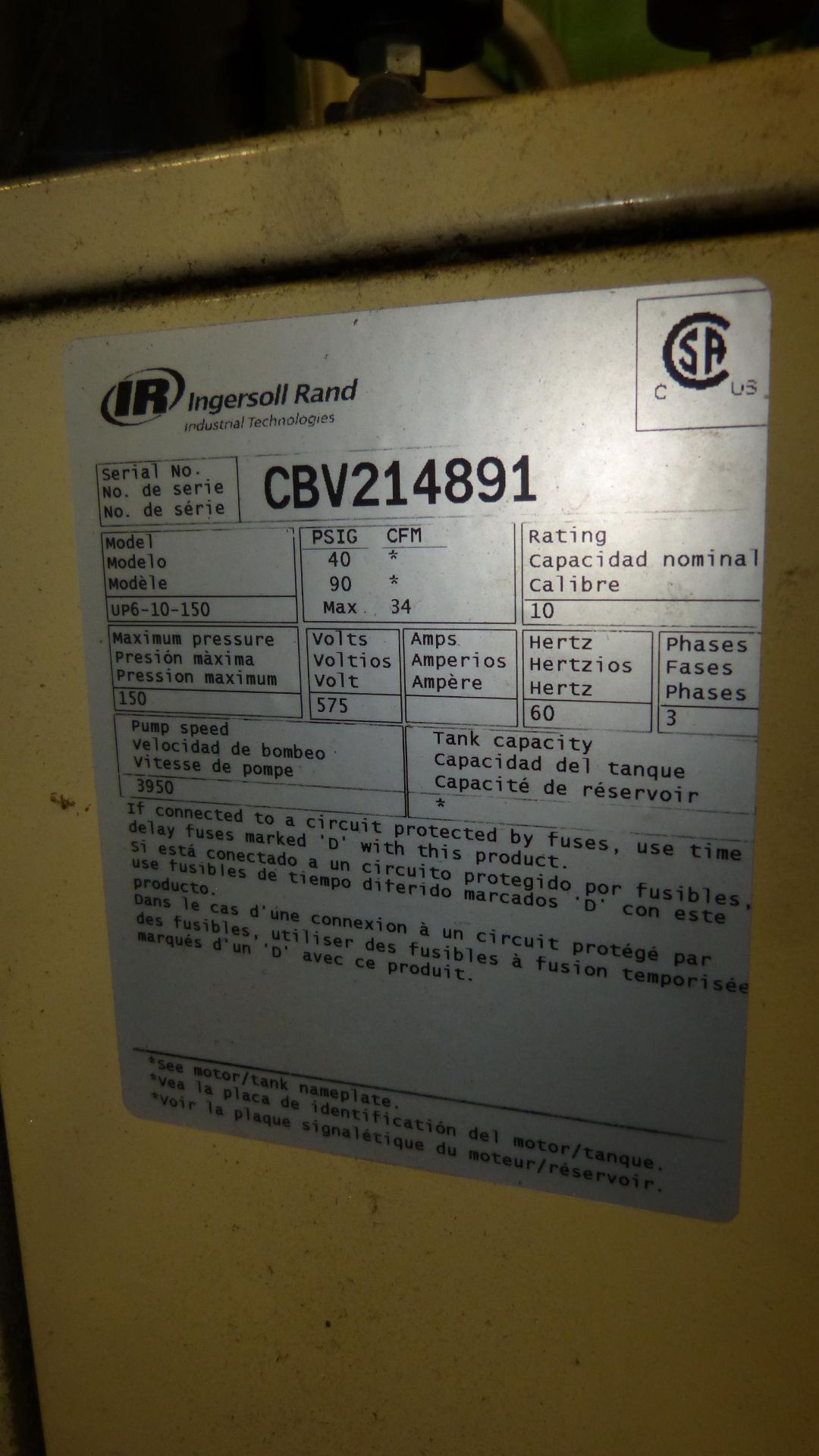INGERSOL RAND ROTARY SCREW AIR COMPRESSOR, MODEL CDV214891 - Image 3 of 3