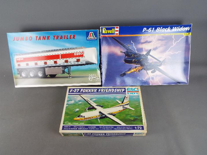 Esci Ertl, Italeri and Revell - 3 Boxed Plastic Model Kits, in various scales.