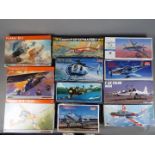 A good selection of 11 boxed model kits, predominantly aircraft, by Hasegawa, Academy Minicraft,
