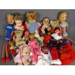 Camay, Chiltern, Others - A collection of unboxed vintage dolls, soft toys, and dolls clothing.