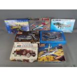 A large selection of model kits including Yamaha, Monogram, Tamiya, Revell,