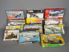 Heller, Airfix, A collection of 12 plastic model kits of mainly military aircraft in 1:72 scale.