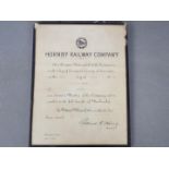 Hornby - A framed Hornby Railway Company Membership Certificate dated 9th April 1938, Membership no.