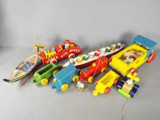 Escor, Brio - A collection of vintage wooden Pull Along toys circa 1960's.