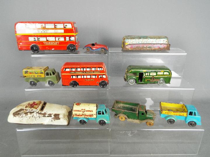Wells Brimtoy, Other - An interesting collection of unboxed tinplate and plastic model vehicles.