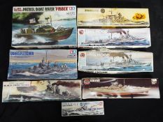 Tamiya, Airfix, - A fleet of eight plastic model ship kits in various scales.