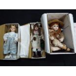 Alberon, Unmarked - Three boxed collectors dolls.