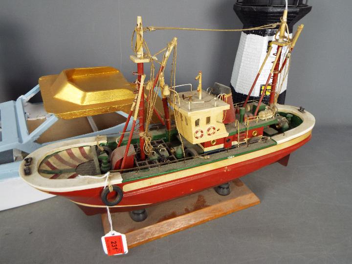 An unmarked wooden static display model of a barge, - Image 2 of 5