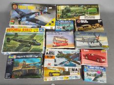 Airfix, Revell, Italeri, Lindberg - A collection of 11 boxed plastic model kits in several scales.