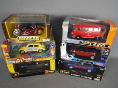 Maisto, Bburago, Welly, Other - Six boxed diecast 1:24 scale model vehicles.