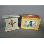 Two vintage charity collection boxes comprising Methodist Church Home Mission Fund and Church of