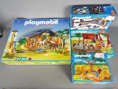 Playmobil - Collection of 4 boxed Playmobil play sets including #3120 large stables with animals,