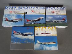 Dragon Wings - Five boxed diecast 1:400 scale model Boeing 747 aircraft in various carrier liveries