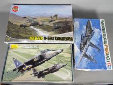 Heller, Airfix, Tamiya - Three boxed plastic 1:48 scale model military aircraft kits.