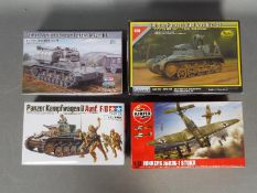 Airfix, Tamiya, Trister, Hobby Boss - A collection of four plastic model kits in various scales.