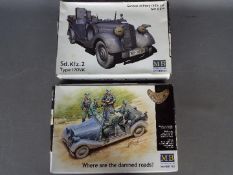 Master Box - Two boxed 1:35 scale plastic WW2 German Army Car model kits by Master Box.