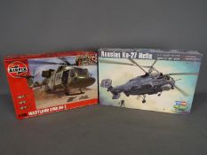 Hobby Boss, Airfix - Two 1:48 scale plastic model helicopter kits.